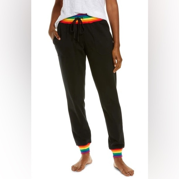 TomboyX French Terry Joggers Black Rainbow Trim Large - Picture 1 of 4
